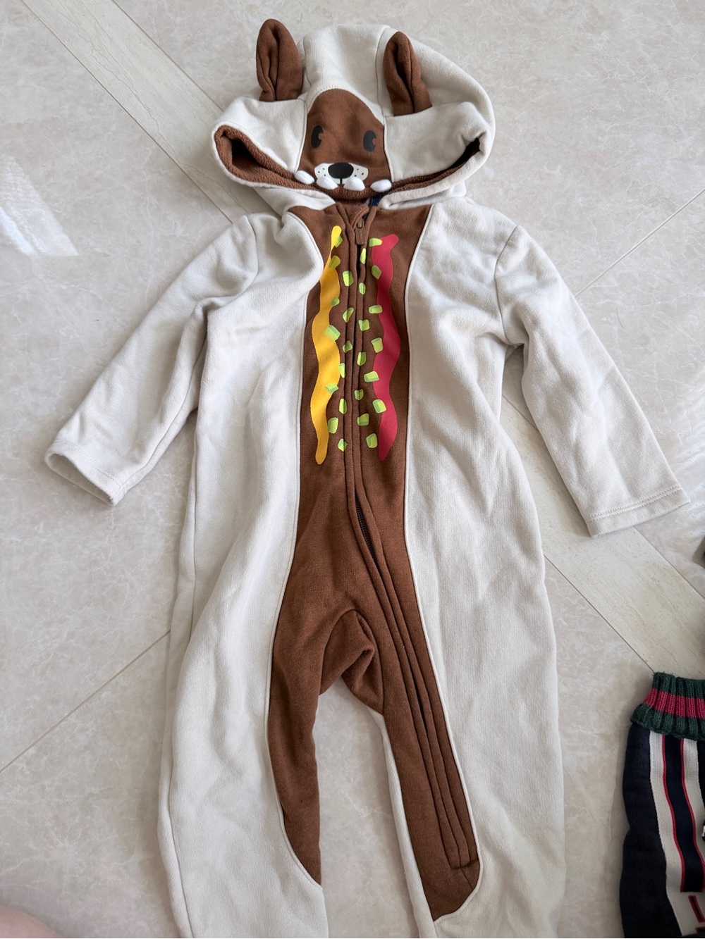 Old Navy Beige & Brown Hot Dog Hooded Kids Costume Onesie